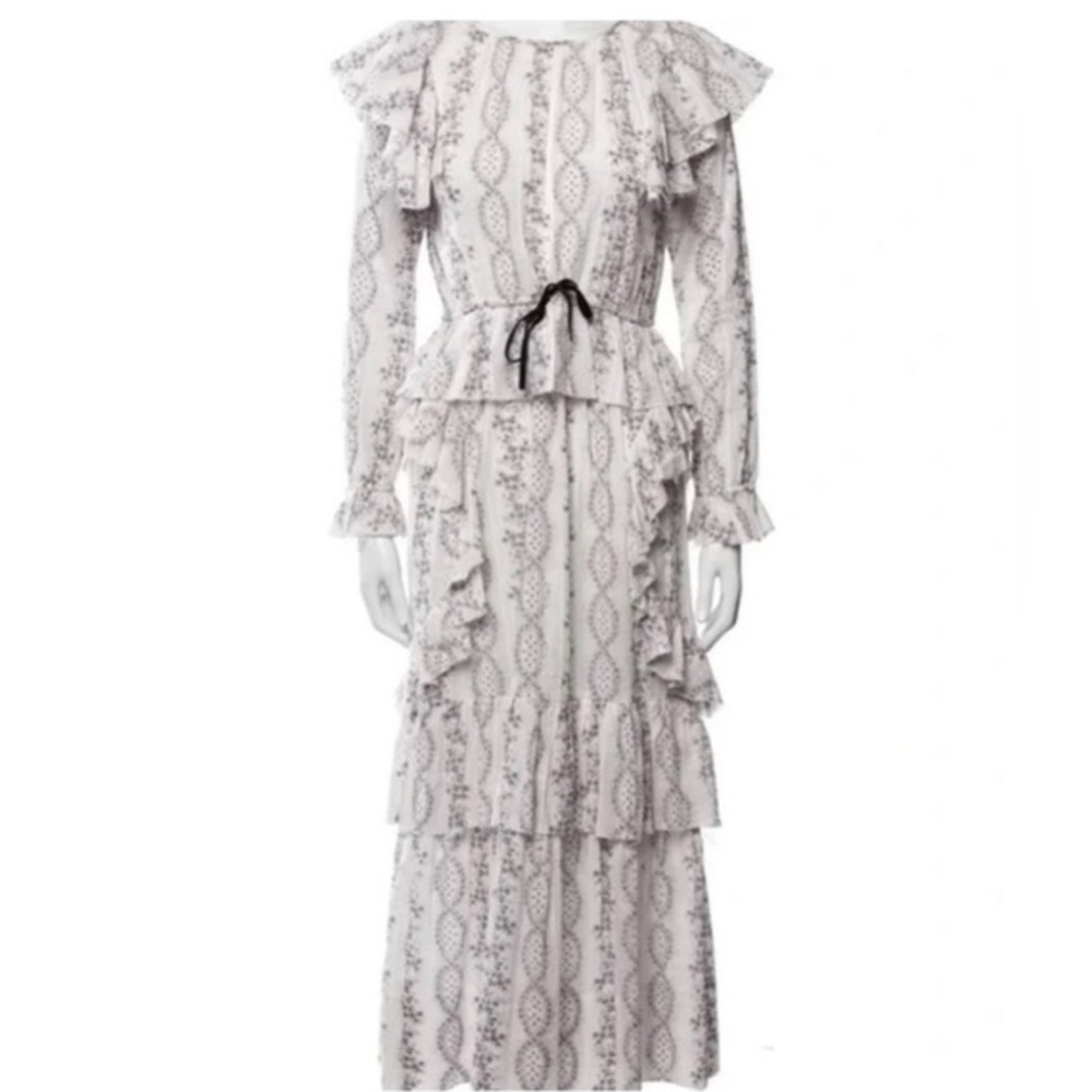 LoveShackFancy Lavender Floral Ruffle Long Sleeve Dress, Size XS